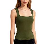 Women's Summer Square Neck Tank Top Sleeveless Ribbed Knit Camisole Basic Slim Fit Casual White T-Shirt for Daily Wear Layering and Beach Vacation