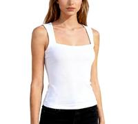 Women's Summer Square Neck Tank Top Sleeveless Ribbed Knit Camisole Basic Slim Fit Casual White T-Shirt for Daily Wear Layering and Beach Vacation