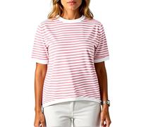 Women's Summer Striped Knit Top Round Neck Short Sleeve Color Block Trim Casual Loose Fit Sweater tee for Spring Vacation Daily Wear