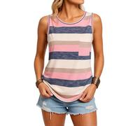 Women's Summer Striped Sleeveless Tank Top Casual Color Block Pocket Crew Neck Loose Fit Muscle tee Shirt for Beach Vacation Daily Wear