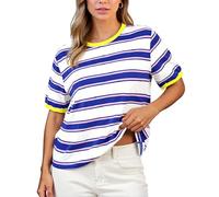 Women's Summer Striped T-Shirt Casual Crew Neck Short Sleeve Loose Fit Top Green Pink White Color Block tee for Daily Wear Vacation Beach