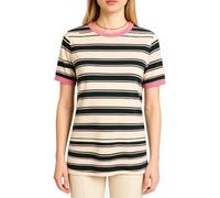 Women's Summer Striped T-Shirt Casual Round Neck Short Sleeve Loose Fit Color Block Top Green Pink Cream Knit Blouse for Daily Wear Vacation