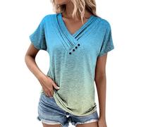 Women's Summer T Shirts Short Sleeve V Neck Gradient Print Loose Fit Tops Casual Tees Gym Going out Basic Blouse C-110