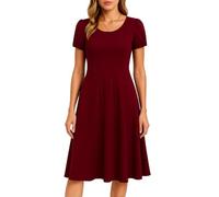 Women's Summer TikTok Short Sleeve Pleated Versatile Solid Color Dress Casual A-Line Midi Dress with Pockets for Party Work Daily Wear Black