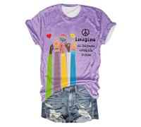 Womens Summer Tshirt Plus Size Women's Fashion Round Neck Short Sleeve Retro Hippie All The People Living Life In Peace Printed Top T Shirt