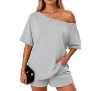 Women's Summer Two Piece Outfit Asymmetrical One Shoulder Top and Shorts Set Casual Loose Fit Short Sleeve Lounge Wear Vacation Beach Black Matching Set for Ladies