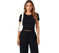 Women's Summer Two Piece Outfit Set Casual Round Neck Short Sleeve Crop Top and Wide Leg Long Pants Lounge Wear Y2K Fashion Tracksuit Matching Set