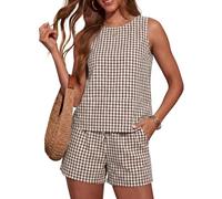 Women's Summer Two Piece Outfits Sleeveless Striped Tank Top and Shorts Set Casual Vacation Lounge Wear Lightweight Breathable Matching Set for Beach