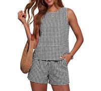 Women's Summer Two Piece Outfits Sleeveless Striped Tank Top and Shorts Set Casual Vacation Lounge Wear Lightweight Breathable Matching Set for Beach