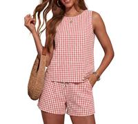 Women's Summer Two Piece Outfits Sleeveless Striped Tank Top and Shorts Set Casual Vacation Lounge Wear Lightweight Breathable Matching Set for Beach