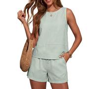 Women's Summer Two Piece Outfits Sleeveless Striped Tank Top and Shorts Set Casual Vacation Lounge Wear Lightweight Breathable Matching Set for Beach