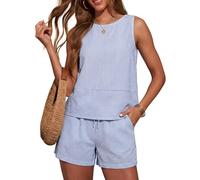 Women's Summer Two Piece Outfits Sleeveless Striped Tank Top and Shorts Set Casual Vacation Lounge Wear Lightweight Breathable Matching Set for Beach