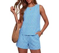 Women's Summer Two Piece Outfits Sleeveless Striped Tank Top and Shorts Set Casual Vacation Lounge Wear Lightweight Breathable Matching Set for Beach