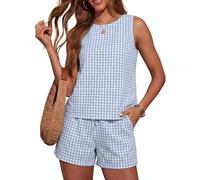 Women's Summer Two Piece Outfits Sleeveless Striped Tank Top and Shorts Set Casual Vacation Lounge Wear Lightweight Breathable Matching Set for Beach