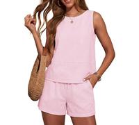 Women's Summer Two Piece Outfits Sleeveless Striped Tank Top and Shorts Set Casual Vacation Lounge Wear Lightweight Breathable Matching Set for Beach