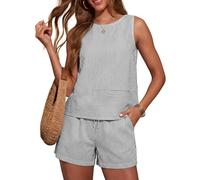 Women's Summer Two Piece Outfits Sleeveless Striped Tank Top and Shorts Set Casual Vacation Lounge Wear Lightweight Breathable Matching Set for Beach