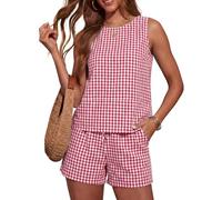 Women's Summer Two Piece Outfits Sleeveless Striped Tank Top and Shorts Set Casual Vacation Lounge Wear Lightweight Breathable Matching Set for Beach