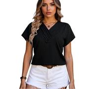Women's Summer V Neck Chain Jacquard Top Short Sleeve T Shirt Casual Loose Fit Textured Blouse for Vacation Beach Party Hot Pink Fashion