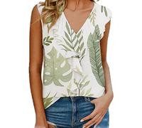 Women's Summer V Neck Eyelet Lace Top Short Puff Sleeve Blouse Casual Loose Fit Hollow out Tunic Shirt with Twist Hem for Daily Wear