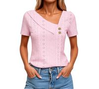 Women's Summer V Neck Eyelet Lace Top Short Sleeve Casual Blouse with Side Buttons Sage Green Loose Fit T Shirt for Daily Wear Vacation Beach
