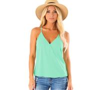 Women's Summer V Neck Spaghetti Strap Camisole Top Casual Loose Fit Wrap Front Tank Tops Solid Color Sleeveless Blouse for Beach Vacation