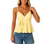 Women's Summer V Neck Wrap Camisole Top Spaghetti Strap Tie Front Knot Blouse Scalloped Hem Sleeveless Casual Tank Tops for Beach Party Vacation