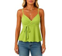 Women's Summer V Neck Wrap Camisole Top Spaghetti Strap Tie Front Knot Blouse Scalloped Hem Sleeveless Casual Tank Tops for Beach Party Vacation