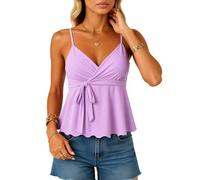 Women's Summer V Neck Wrap Camisole Top Spaghetti Strap Tie Front Knot Blouse Scalloped Hem Sleeveless Casual Tank Tops for Beach Party Vacation