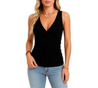 Women's Summer V Neck Wrap Tank Top Sleeveless Crossover Blouse Side Button Ruched Shirt Casual Slim Fit Camisole for Daily Wear