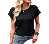 Women's Summer Waffle Knit Top Short Sleeve Lace Cutout Casual T Shirt Breathable Mesh tee Blouse for Daily Wear Vacation Beach Outing
