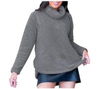 Womens Sweater Fuzzy Long Sleeve Turtleneck Tunic Tops Solid Color Casual Comfy Warm Sweaters for Fall and Winter