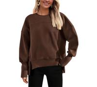 Womens Sweatshirt Crew Neck Long Sleeve Oversized Side Slit Pullover (Coffee,S)