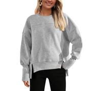 Womens Sweatshirt Crew Neck Long Sleeve Oversized Side Slit Pullover (Gray,S)