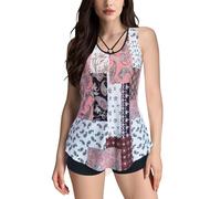 Womens Swimming Costumes Tankini Sets Tummy Control with Shorts Ethnic Print Sleeveless Swimsuits Two Piece Swimwear for Women (Purple, XXXXXL)(Pink,M)