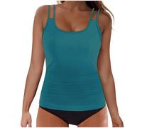 Womens Swimming Costumes Tankini Sets Tummy Control with Shorts Solid Colour Slim fit Straps Two Piece Swimsuits Swimwear for Women (Black, XL)(Blackish Green,M)