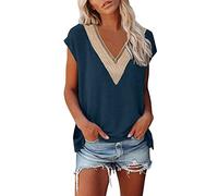 Women's T Shirts Cap Sleeve Tops Trendy Tank Tops Floral Print Lace V Neck Shirts Summer Baggy Tops Casual Shirts Ladies Dressy Trendy Blouse E-74