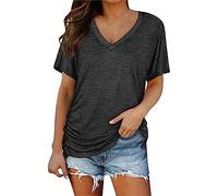 Women's T Shirts Short Sleeves V Neck Plain Color Soft Ting T Shirts Summer Baggy Tops Casual Shirts Ladies Fashion Elegant Blouse E-154