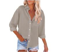 Women's T Shirts Summer Fall Linen Shirts with Pockets Long Sleeve Button Down Shirt Blouse Vacation Beach Work Tops Clothes Loose Fit Tops Going out Blouse Ladies Casual Shirts E-20