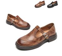 Women's T-Strap Platform Mary Jane Shoes Non-Slip Oxfords Wingtip Oxford Round Toe Flats Casual Vintage Dressy with Buckle (Brown,38)