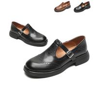 Women's T-Strap Platform Mary Jane Shoes Non-Slip Oxfords Wingtip Oxford Round Toe Flats Casual Vintage Dressy with Buckle (Black,41)