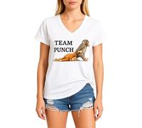 Womens Team Punch Monkey Graphic V Neck T Shirt Funny Cute Animal Lover tee Short Sleeve Casual Summer Top Yellow Soft Cotton Blend Fashion Gift