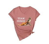 Womens Team Punch Monkey Graphic V Neck T Shirt Funny Cute Animal Lover tee Short Sleeve Casual Summer Top Yellow Soft Cotton Blend Fashion Gift