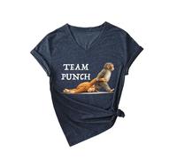 Womens Team Punch Monkey Graphic V Neck T Shirt Funny Cute Animal Lover tee Short Sleeve Casual Summer Top Yellow Soft Cotton Blend Fashion Gift