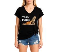Womens Team Punch Monkey Graphic V Neck T Shirt Funny Cute Animal Lover tee Short Sleeve Casual Summer Top Yellow Soft Cotton Blend Fashion Gift