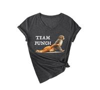 Womens Team Punch Monkey Graphic V Neck T Shirt Funny Cute Animal Lover tee Short Sleeve Casual Summer Top Yellow Soft Cotton Blend Fashion Gift