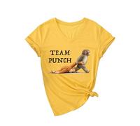 Womens Team Punch Monkey Graphic V Neck T Shirt Funny Cute Animal Lover tee Short Sleeve Casual Summer Top Yellow Soft Cotton Blend Fashion Gift