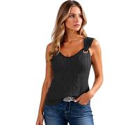 Women's Textured Sleeveless Top with O-Ring Strap Detail Casual V-Neck Tank Summer Geometric Pattern Blouse Loose Fit Tunic for Beach Vacation