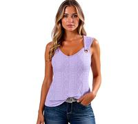 Women's Textured Sleeveless Top with O-Ring Strap Detail Casual V-Neck Tank Summer Geometric Pattern Blouse Loose Fit Tunic for Beach Vacation
