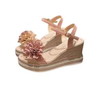 Women's Thick Bottom Slope Heel Sandals Flower Smaller Inner Increase One Buckle Strap High Heeled Sandals Beach Sandal for Women Wedge Sandal for Women (Pink, 40)