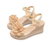 Women's Thick Bottom Slope Heel Sandals Flower Smaller Inner Increase One Buckle Strap High Heeled Sandals Beach Sandal for Women Wedge Sandal for Women (Beige, 36)